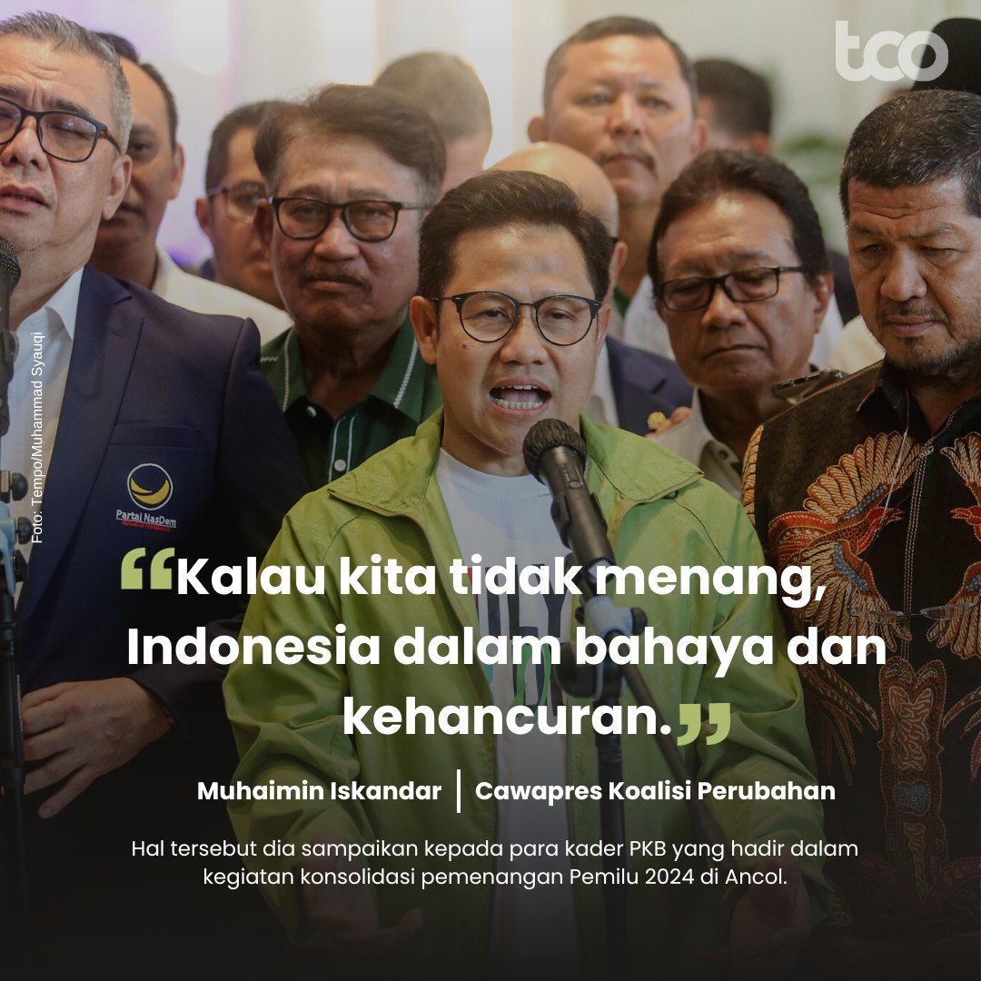 Calon wakil presiden dari Koalisi Perubahan, Muhaimin Iskandar alias Cak Imin, mengatakan Indonesia dalam bahaya jika dia dan pasangan calon presidennya, Anies Baswedan, kalah di Pilpres 2024.

Bahaya seperti apa?🤔

#TempoNasional #cakimin