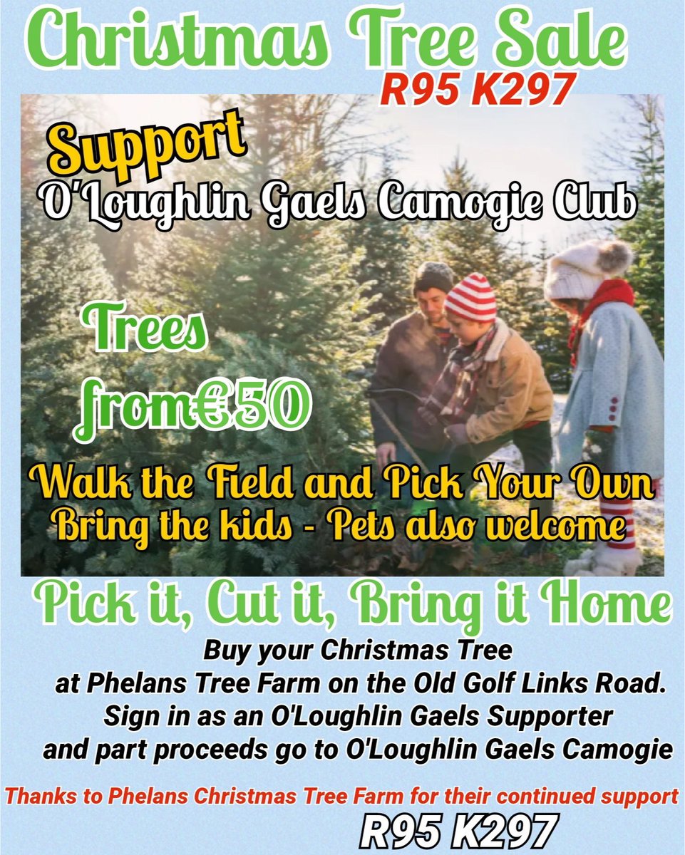 oloughlingaels's tweet photo. Get your Christmas tree from Phelans Tree Farm on the Old Golf Links Rd... Part proceeds of sales will be used to support O'Loughlin Gaels Camogie Club. 👏👏👏🌲 https://t.co/PhQSETJaYt