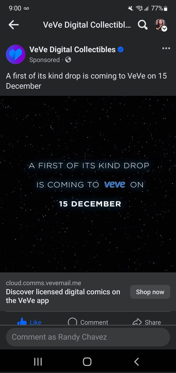 RealRandyChavez's tweet photo. Hey everyone! It looks like @veve_official is teasing something fun on 15 December! (My Birthday!) 
Comment down below what you think it'll be!
Can't be a drop with MCP points, right? https://t.co/JVY0lS8ej3