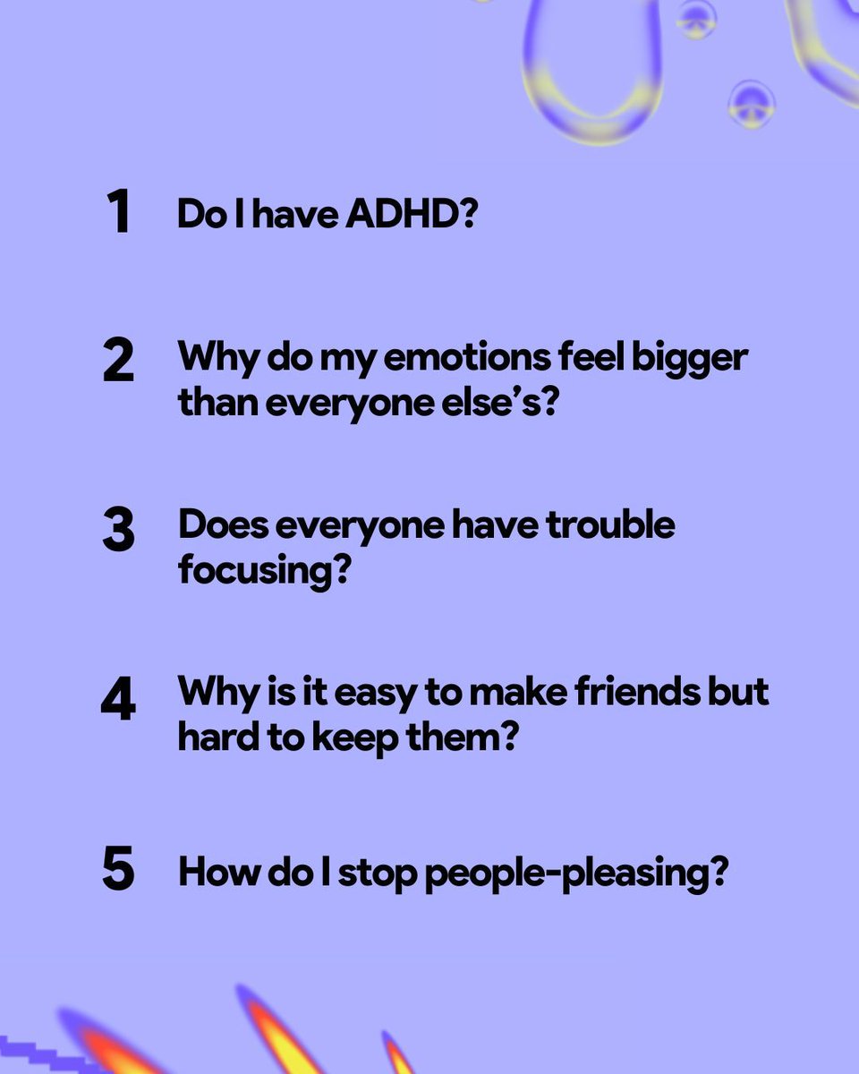 If these #SpotifyWrapped questions keep you up at night, consider taking our free, anonymous, online #ADHD screen. Screening is not a replacement for a diagnosis, but you can use your results to start a conversation with a mental health professional. 🔗: bit.ly/3XN27sf
