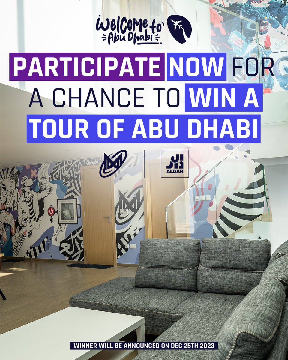 NigmaGalaxy's tweet photo. Habibi, come to Abu Dhabi🇦🇪

Join our giveaway for a chance to win a 3 day trip for 2 to Abu Dhabi, including a tour of the city and our bootcamp🌟

To participate:
Follow @NigmaGalaxy &amp; @aldar
Tag 2 friends below
Like &amp; Repost

The winners will be announced on Dec 25th! https://t.co/0hFAdkgQN4