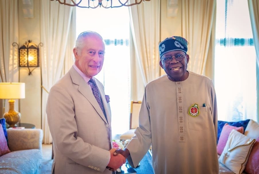 persecondnewsng's tweet photo. President Bola Tinubu (@officialABAT) meets King Charles of the United Kingdom ahead of the COP28 Climate Action Summit in Dubai, United Arab Emirates.

#COP28UAE
#COP28   
#PersecondNews https://t.co/2eCzdT4WkH