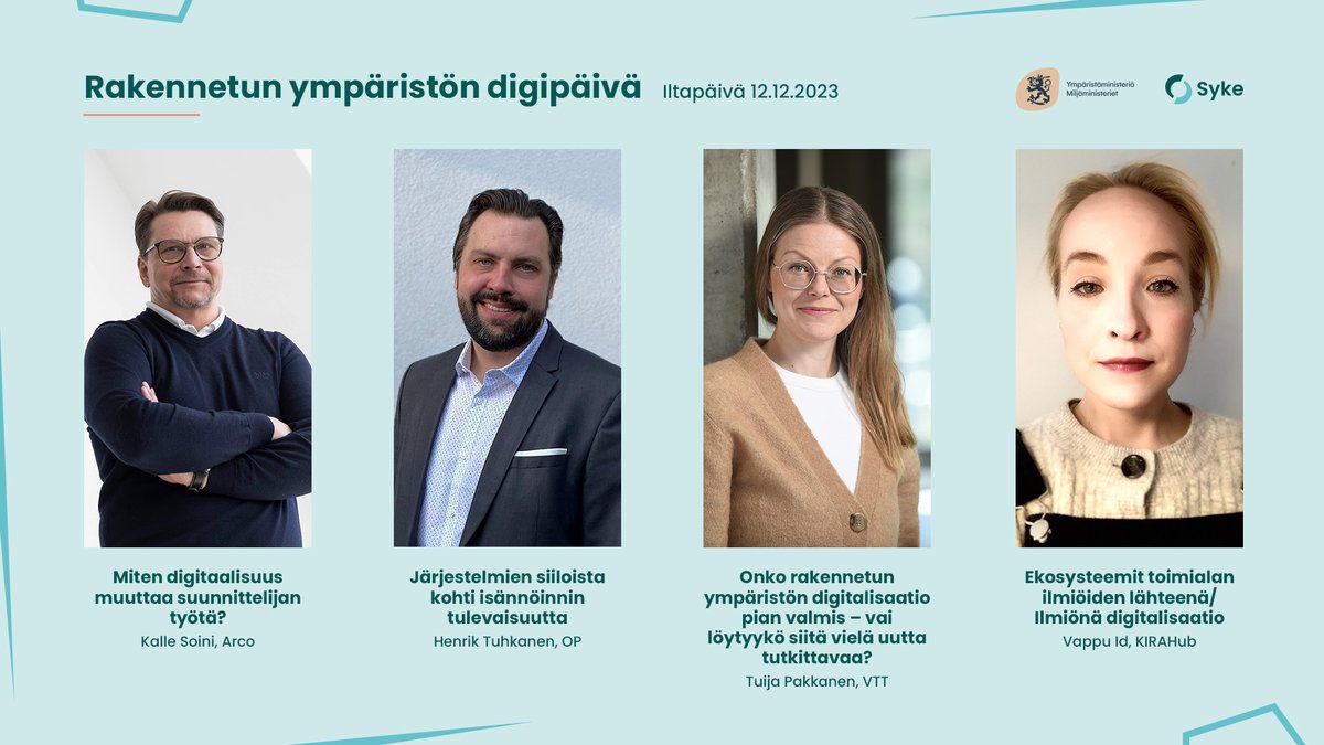 Vielä huomenna 1.12. ehtii ilmoittautua #ryhtidigi2023-päivään 12.12.2023. Mukana parhaita voimia yrityksistä ja hallinnosta kertomassa, miten #digitaalisuus vaikuttaa #rakennettuympäristö suunnitteluun ja toimijoihin. #Ryhti

🔗 ryhti.syke.fi/digipaiva/

🤝 @yministerio @KIRAdigi