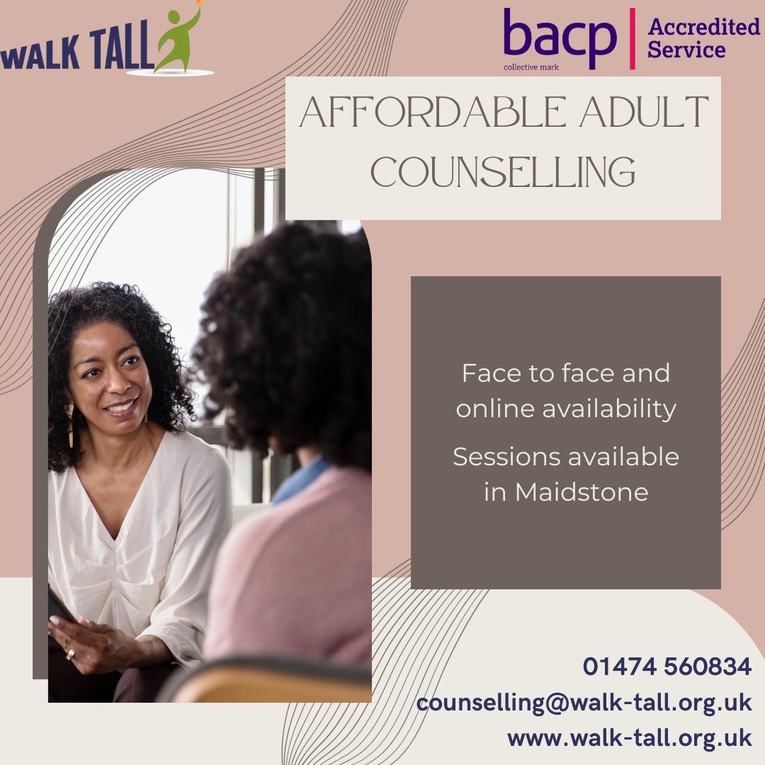 Affordable adult counselling available in Maidstone. We offer online or face to face sessions! Call or email for more information!
#counselling #adultcounselling #affordable #bacp #bacpaccredited #facetoface #online #mentalhealthmatters #mentahealthmatterstoo #maidstone #walktall