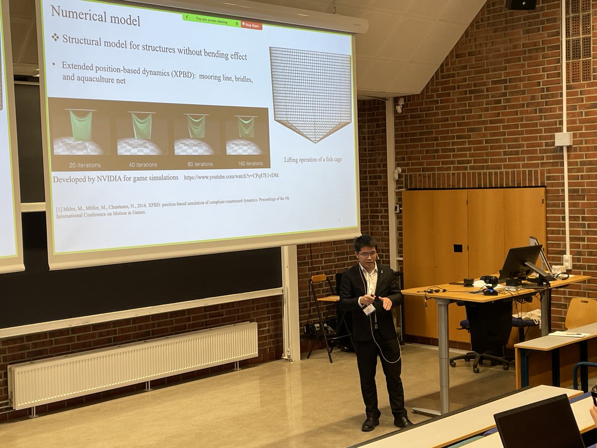 rothkopfAK's tweet photo. Very interesting to see at #COTech that my @UniStavanger #TekNat colleagues X. Wen, H. Cheng, M.-C. Ong adapt technology developed by @nvidia for cloth simulation in games to simulate dynamics of floating aquaculture structures. #Innovation made in #Stavanger. @forskningsradet https://t.co/miTm3Ei54X