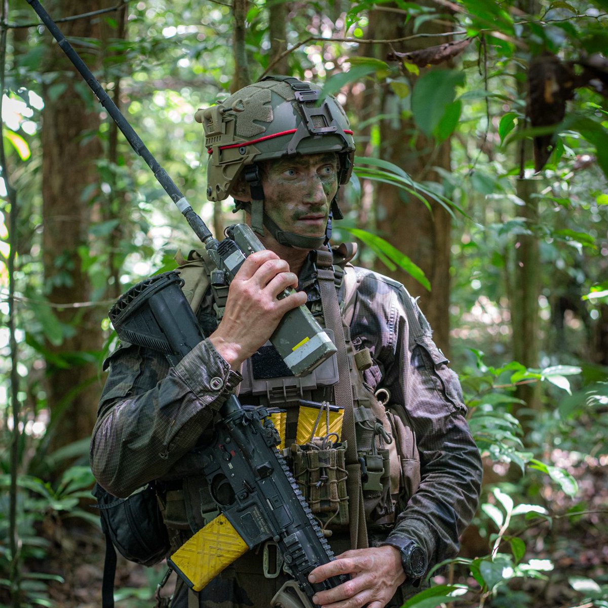 CEMAT_FR's tweet image. À l’école de la jungle guyanaise le #3REI développe les forces morales des stagiaires du #CEFE.
Ils s’endurcissent dans « l’enfer vert », tout en assurant des missions de protection, de souveraineté et de lutte contre l’orpaillage illégal.