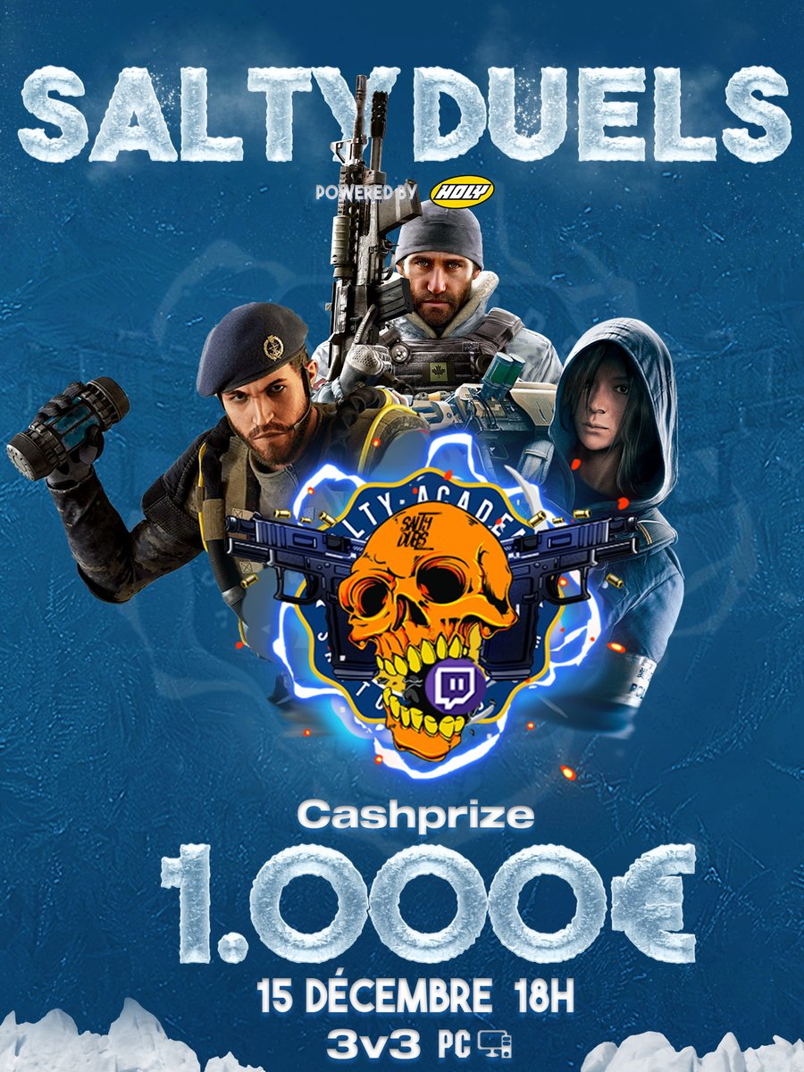 Sixquatre's tweet photo. Un gros #SaltyDuels Spécial Hiver, ça vous tente ?❄️🥶

📅 Vendredi 15 Décembre
⌚ 18h00 (6pm CET) 
💰1.000,00 € CASH
💻 PC 
⚔️ 3 vs 3

Merci @holysquad_fr !

44.000,00 € 
███████▒▒▒
Cashprice R6

Vous débloquez les SubGoal = Je tiens ma parole 💪❤️ https://t.co/Q7fMmtYG3n