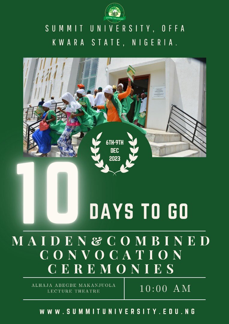 SummitUniOffa's tweet photo. A day of accomplishment, a lifetime of pride! Join us as we honor our graduates at Summit University Offa's first convocation ceremony. ๐ #ProudSUNOAlumni #Convocation #SunOffa https://t.co/7LMlkvBqlX