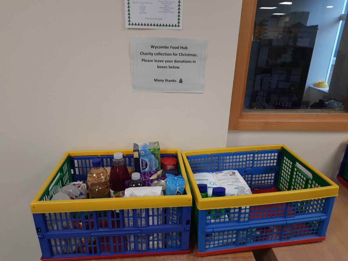 BHT_CE's tweet photo. Each year rather than doing Secret Santa our Team supports a local charity.  This year we are collecting donations for the Wycombe Food Hub.  These can be left at our AH office.  Great to see the baskets filling up @BucksHealthcare https://t.co/HYrZ924f0s