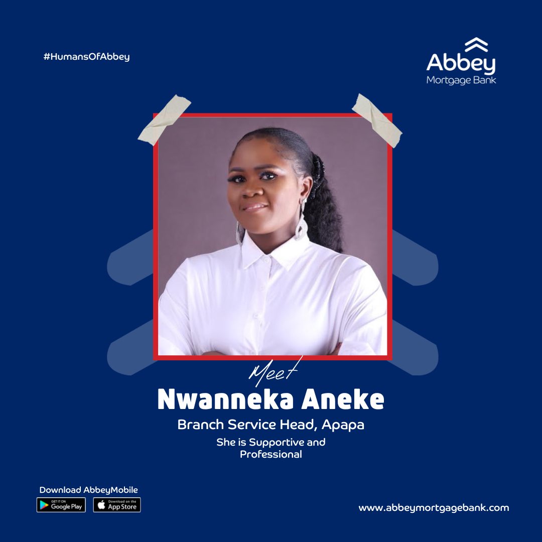AbbeyBankplc's tweet photo. Our Human of Abbey this week is Nwanneka Aneka, the dedicated Branch Service Head at our Apapa branch! Known for her supportive and professional approach, Nwanneka is a good team leader who ensures seamless transactions for all.
#HumansofAbbey
#AbbeyMortgageBank https://t.co/lAjxw2yo7O