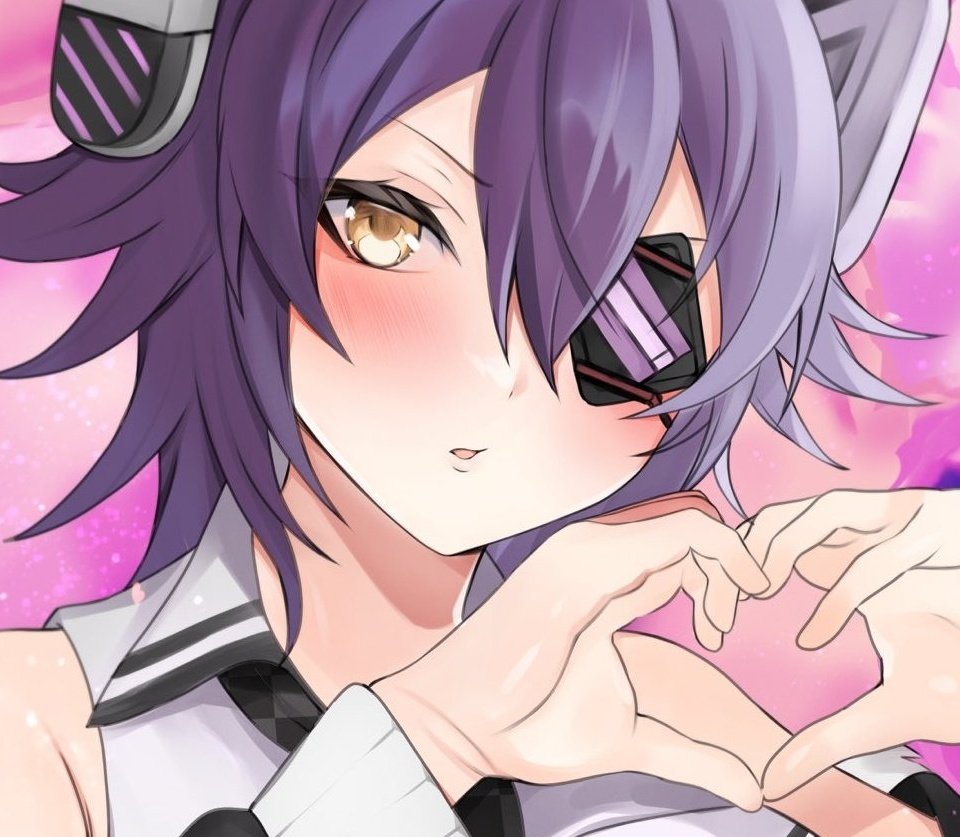 tenryuu (kancolle) 1girl solo heart hands purple hair eyepatch headgear heart  illustration images