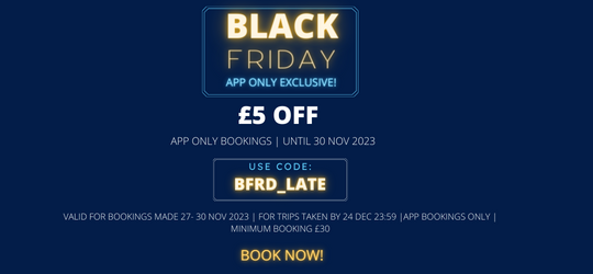 Last chance! Our app-exclusive offer ends at midnight! Use code BFRD_LATE to save £5 on your next ride taken by 24/12/2023! bit.ly/blkfridyapp