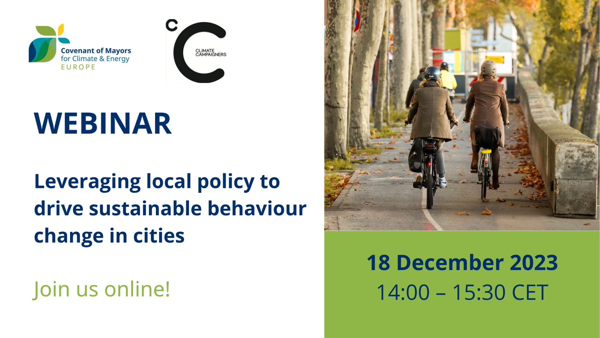 🌿What's the role of local policy to drive #sustainable #lifestyles?

Join us for this fantastic event in collaboration with <a href="/eumayors/">Covenant of Mayors - Europe</a>!

🕒 18 Dec, 14-15:30 CET

Register now: eu-mayors.ec.europa.eu/en/Leveraging-…