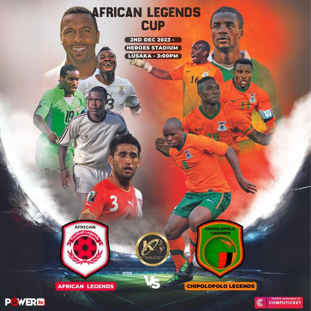 Looking forward to this Saturday’s game #AfricanLegends vs #Chipolopolo #Heroes Stadium 2nd December. Kickoff 1500hrs. Come One Come All. #Lusaka 🇿🇲