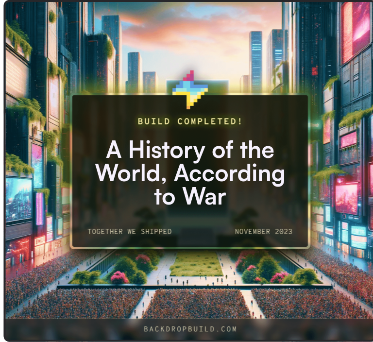 brettfitzgerald's tweet photo. @withBackdrop Pumped up to announce our podcast: A History of the World, According to War. @HistorianVictor and I built a set of AI-driven automation tools to create an engaging podcast viewing history through the lens of warfare. Our first episode with the new toolset drops this week! https://t.co/Cy145uPGQo