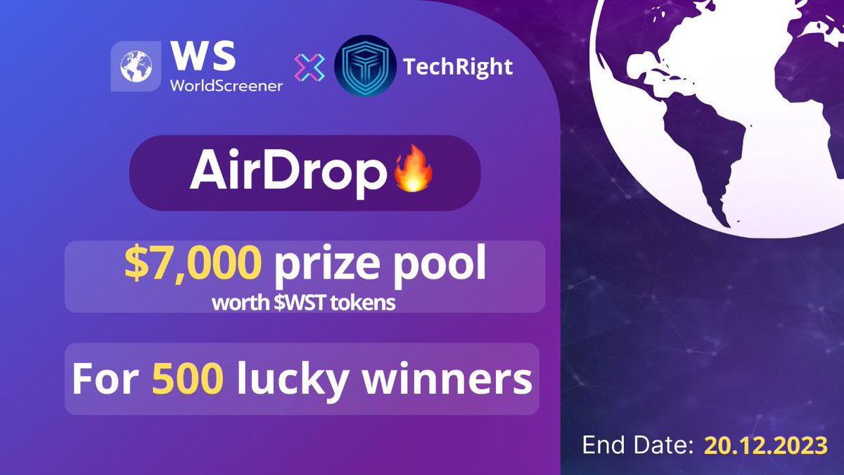 TechRight | Audit (@techrightio) on Twitter photo 🔥 TechRight x World Screener #Airdrop 🔥
🎁 200,000 $WST TOKENS
( #FCFS & #RANDOM )
To Enter:
✅ Follow
<a href="/WST_Token/">WorldScreener</a> & <a href="/TechRightio/">TechRight | Audit</a>
✅ RT & Tag 3 Friends
✅ Fill the form ⤵️
forms.gle/1wcRRPDmxrr6kb…
#TechRight #Airdrop #Giveaway #Crypto #IDO #FCFS #BNB #Web3metaverse 🔥 TechRight x World Screener #Airdrop 🔥
🎁 200,000 $WST TOKENS
( #FCFS & #RANDOM )
To Enter:
✅ Follow
<a href="/WST_Token/">WorldScreener</a> & <a href="/TechRightio/">TechRight | Audit</a>
✅ RT & Tag 3 Friends
✅ Fill the form ⤵️
forms.gle/1wcRRPDmxrr6kb…
#TechRight #Airdrop #Giveaway #Crypto #IDO #FCFS #BNB #Web3metaverse