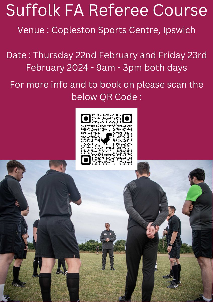 A Referees' Course will be taking place in Ipswich early in the New Year.

#AThrivingLocalGame