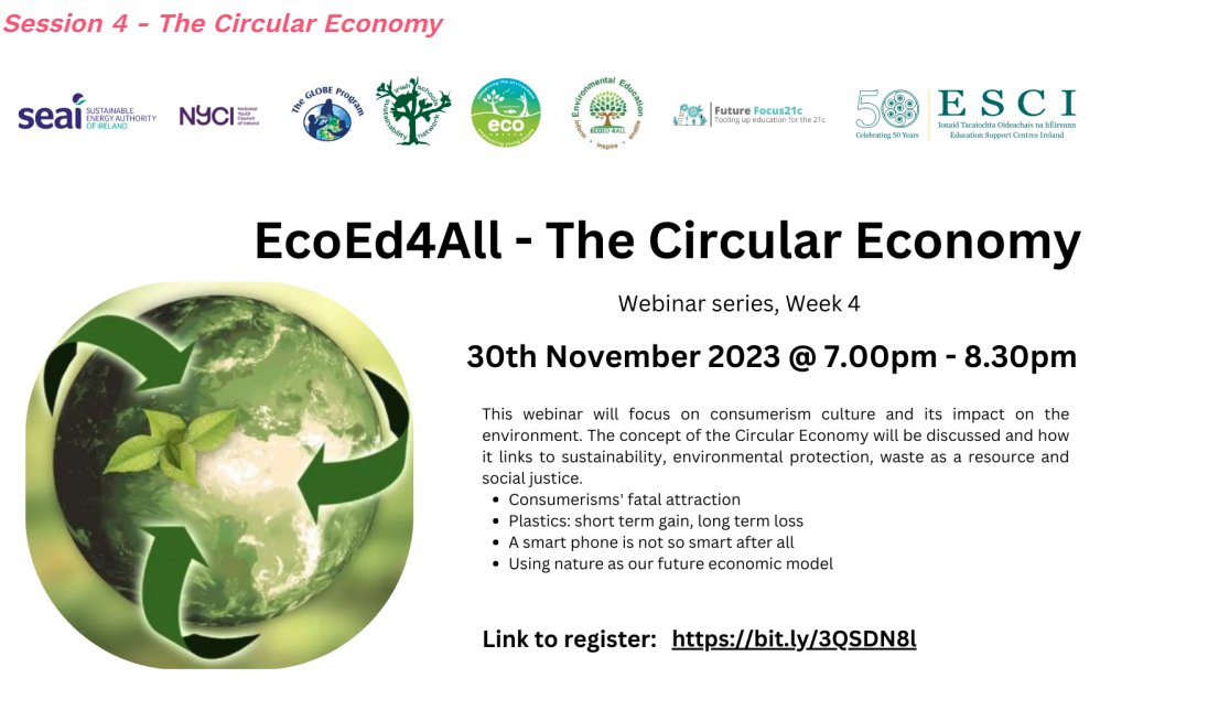 Looking forward to the ESCI hosted webinar - 'Circular Economy' with Brendan Smith this evening.