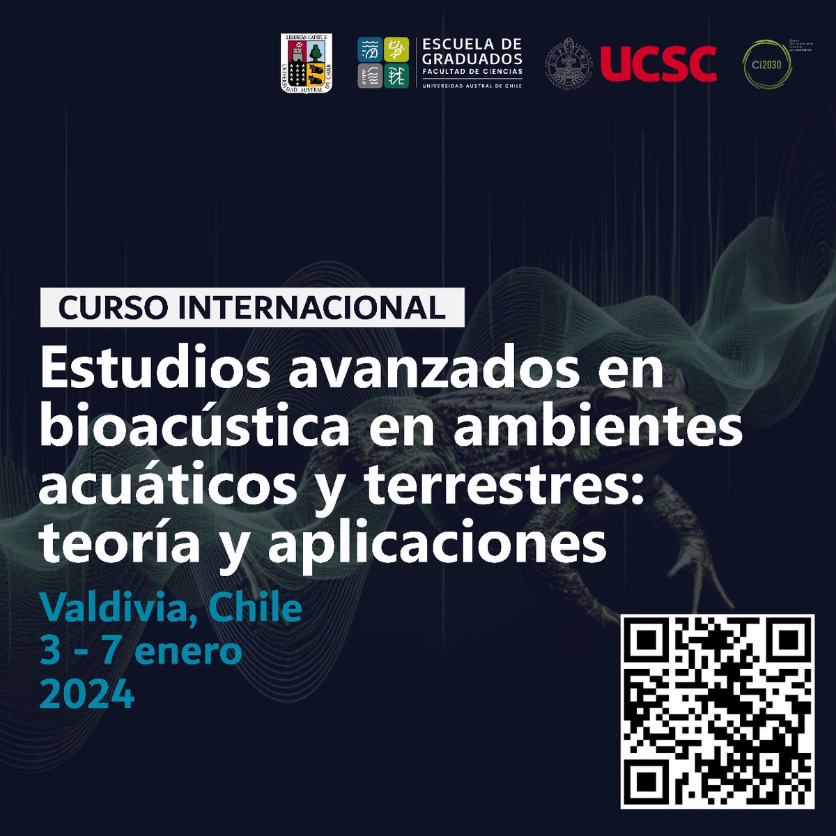 Curso internacional de Bioacústica organizado por el Dr. Mauricio Soto, académico del Instituto de Ciencias Ambientales y Evolutivas.

Detalles en: sites.google.com/view/cursobioa…

<a href="/socecol/">Sociedad de Ecología de Chile - SOCECOL</a> <a href="/evol_soc/">SOCEVOL</a> <a href="/cienciasuach/">Facultad de Ciencias, UACh</a>