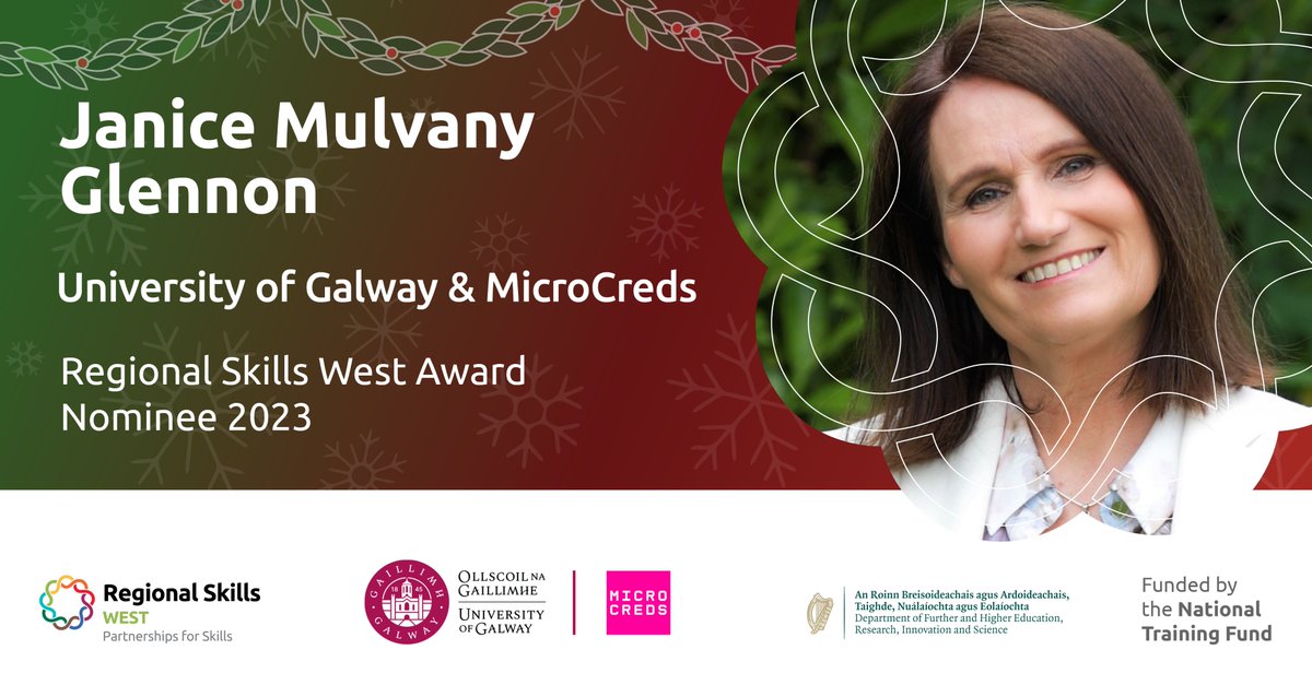 I am delighted to announce that Janice Mulvany (@uniofgalway) has been nominated this year for a Regional Skills West Award 2023 in recognition of her contribution to the development of industry-relevant skills in the West region!

#MicroCredsIE