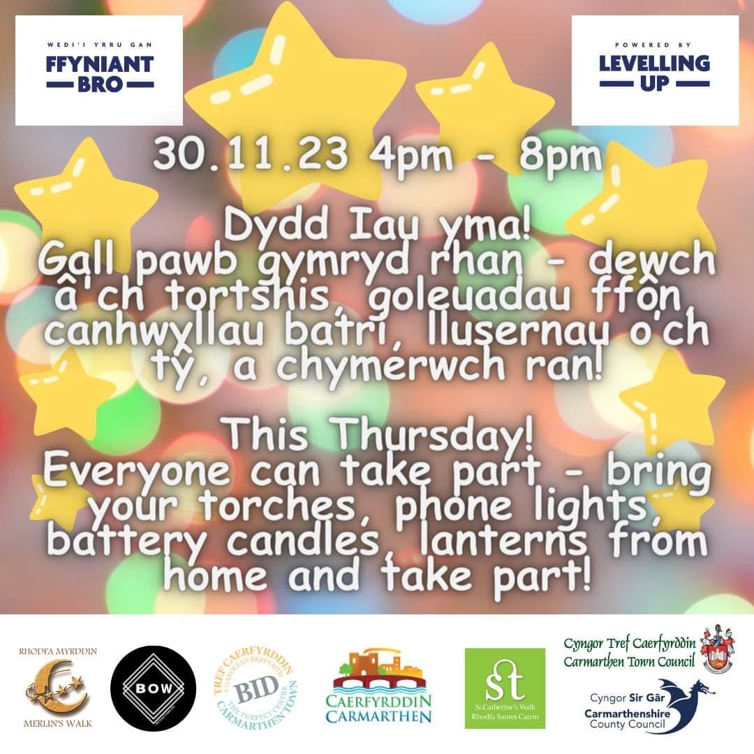 H E N O | T O N I G H T HEDDWCH 🕊🕊🕊 PEACE Parêd Llusernau Nadoligaidd Caerfyrddin - Carmarthen Festive Lantern Parade gyda/with Small World Theatre 7pm St. Peter's Church Carmarthen i/to St. Catherine's Walk / Rhodfa Santes Catrin