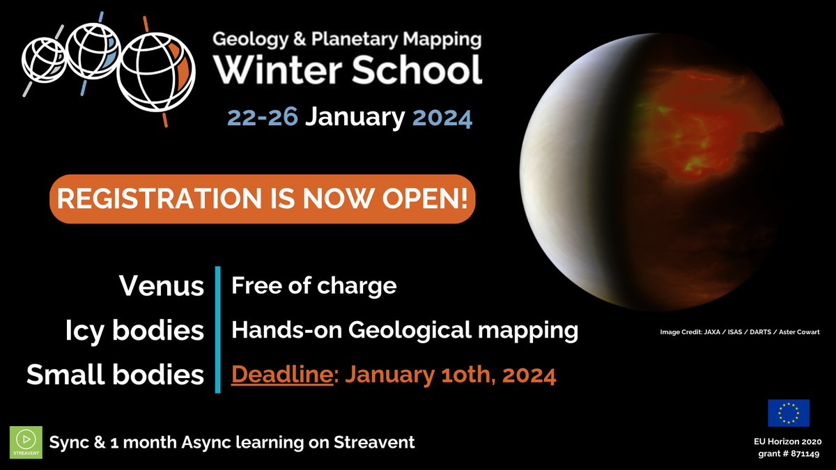 🛰️Explore the 2024 GMAP Winter School!

🗓️ Jan 22-26, 2024. Sync &amp; Async (Feb 2024) learning on Streavent

🌐 Hands-on mapping, expert guidance, materials, and more!

📧🖥️ info@planetarymapping.eu and planetarymapping.eu to join!

#GMAPWinterSchool2024 #PlanetaryMapping