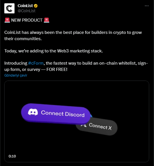 CasanovaWeb3's tweet photo. 🧐 @CoinList Yeni Ürünü #cForm'u tanıtmak adına @bondexapp ile kampanya başlatmış

📝 Formu dolduralım (bondex mail adresini girdim)
https://t.co/1oL0Rq6gXh

SS Q1, TGE Q2 olarak söylenmiş

@bondexapp'e katılmak için 🫡

https://t.co/yWAak0eAUC

Daha öncesinde @bondexapp'ten bahsetmiştim alıntıdaki tweet'e göz atabilirsiniz 👇 (arayüz değişti biraz)