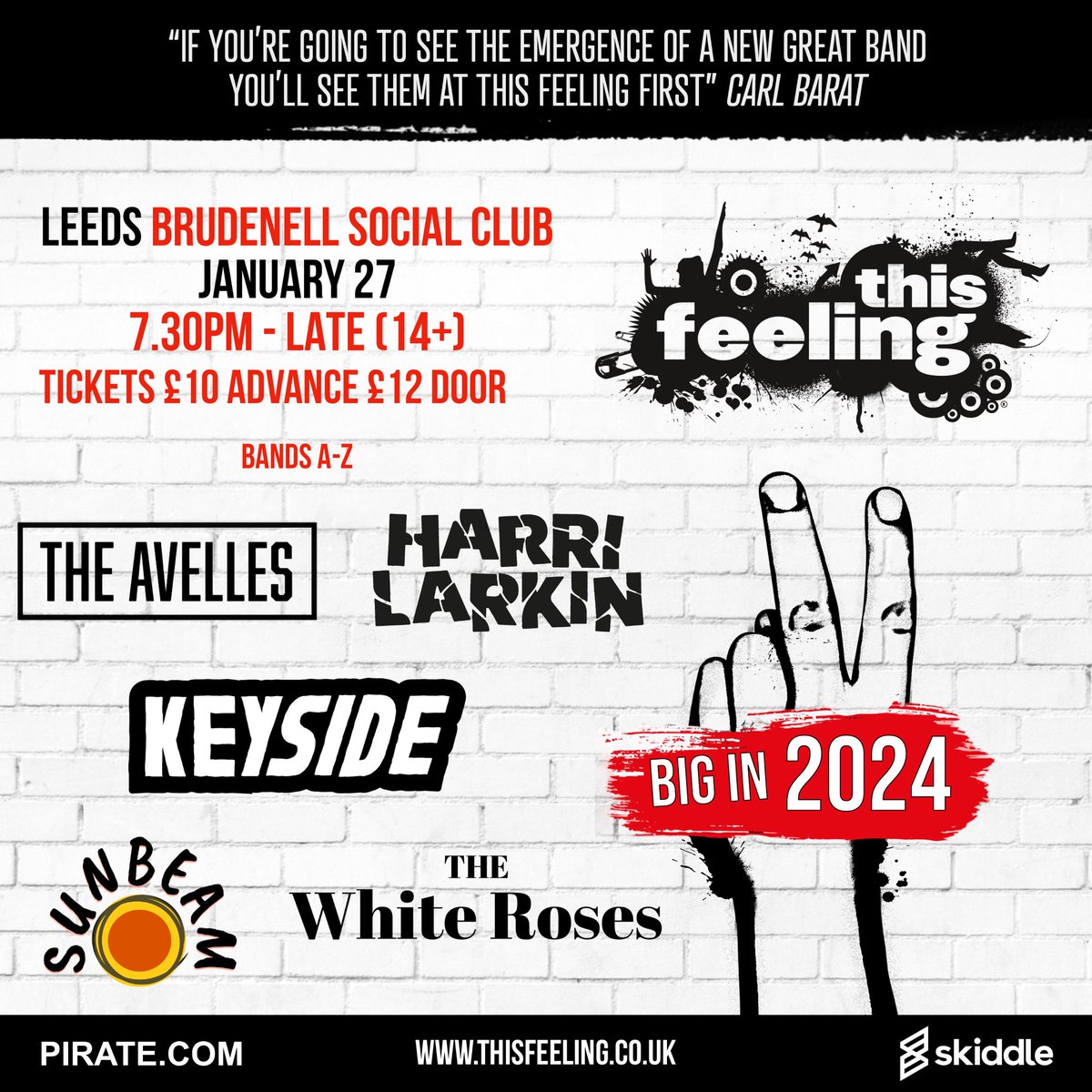 We are one of @This_Feeling s “Big in 2024” picks. In January we play a showcase with them in  Leeds with some great bands. Can’t wait. Tickets on sale Friday 🔥

@theavelles @keysideliv @_thewhiteroses