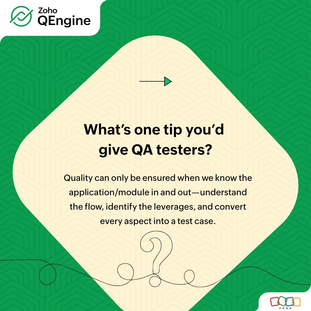 ZohoQEngine's tweet image. Here are some tips from seasoned testing professionals for the testing community!
#Testing #TestingTips #TestAutomation #Zoho