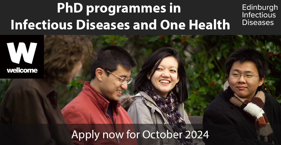 We're now accepting applications for our @wellcometrust PhD programmes in Hosts, Pathogens & Global Health and One Health Models of Disease @EdinburghUni More info and how to apply⤵️ ed.ac.uk/edinburgh-infe… @SBSatEd @roslininstitute @BiomedSelfSoc
