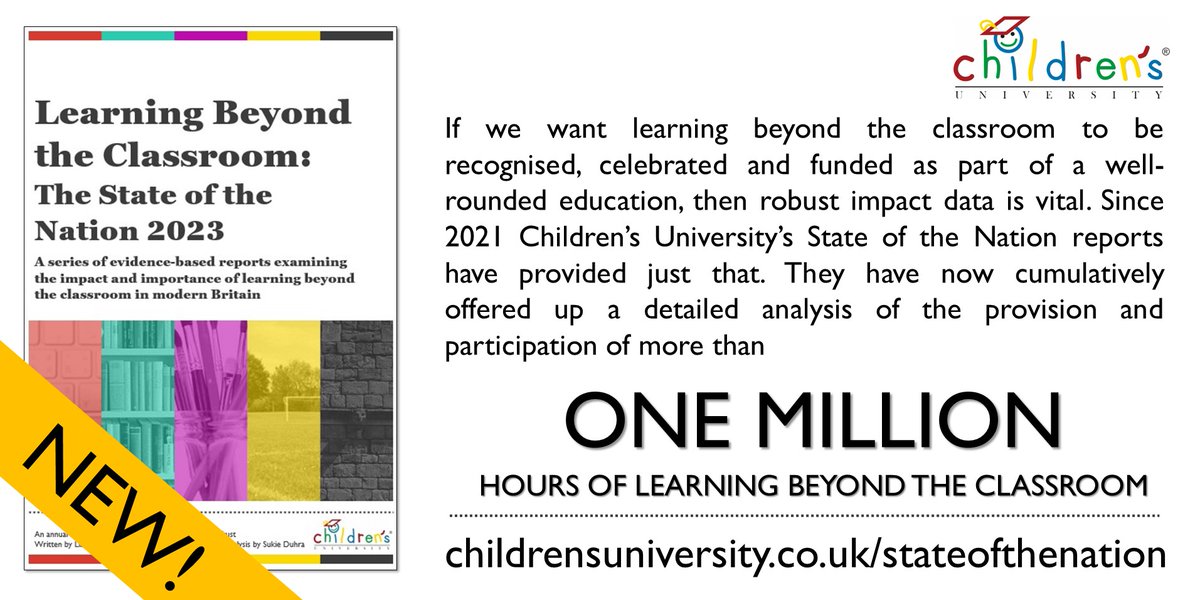 Helen O'Donnell (@helenodonnell6) on Twitter photo Since 2021 <a href="/CU_Trust/">Children's University Trust</a>ās #CUStateoftheNation reports have analysed over 1,000,000 hours of learning beyond the classroom! A real achievement that should be taken seriously by <a href="/educationgovuk/">Department for Education</a> childrensuniversity.co.uk/stateofthenati⦠Since 2021 <a href="/CU_Trust/">Children's University Trust</a>ās #CUStateoftheNation reports have analysed over 1,000,000 hours of learning beyond the classroom! A real achievement that should be taken seriously by <a href="/educationgovuk/">Department for Education</a> childrensuniversity.co.uk/stateofthenatiā¦