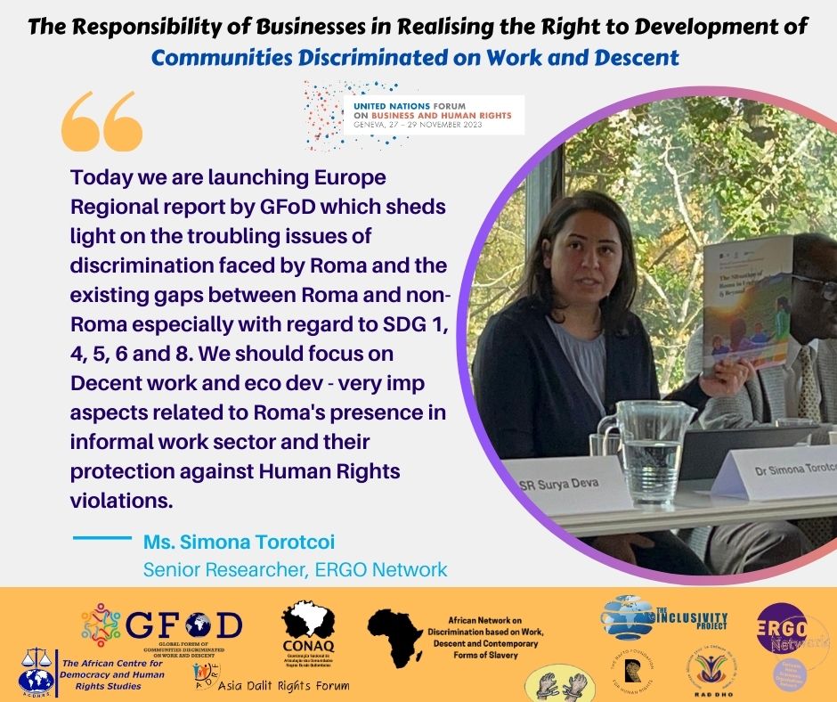 CastoutSlavery's tweet photo. Here are some highlights and reflections from the side-event organized by #GFoD yesterday alongside #UNForumBHR. Issues of #CDWD were discussed with a focus on The Right to Development, Protection of the rights of informal labour, building state mechanisms, #SDG Action etc. https://t.co/pDsLPnDLnA