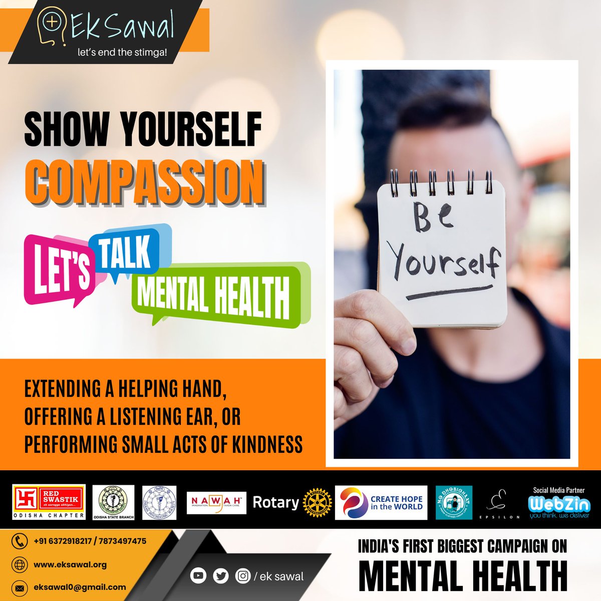 EkSawalcampaign's tweet image. Every compassionate act has a ripple effect, especially in the realm of mental health. Join us in creating a wave of understanding and empathy.
Email: eksawal0@gmail.com
Visit: eksawal.org
#CompassionChallenge #CompassionInAction #SpreadLove #endthestigma #eksawal