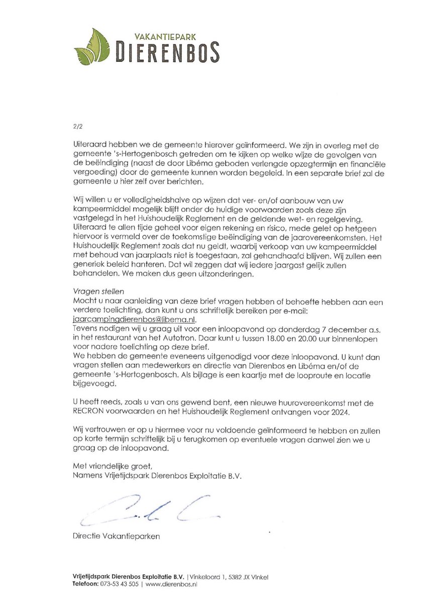 PaulKagie's tweet photo. Gemeente heeft met instemming van Libema in 2022 gedoogbrieven voor permanent wonen op Vinkeloord/Dierenbos uitgereikt aan de bewoners van 114 chalets op Dierenbos.
Onbehoorlijk handelen van Libema om deze gedoogbrieven nu terzijde te schuiven!
#Libema #Permanentwonen https://t.co/z23kFQ61jw