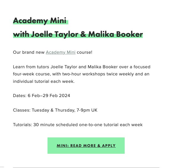 We’re extending the application deadline for our Academy courses to next Friday 8 Dec! > Standard 6wk with @pascalepoet @hollawaynesmith @Anthony1983 > Mini 4wk with @JTaylorTrash @Malikabooker Join us next Feb/March for some intensive online poetry > outspokenldn.com/academy