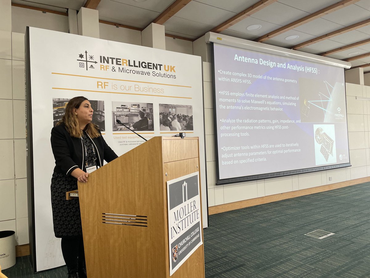 hdduncan's tweet image. Fatemeh Hoveizavi of @EDRMedeso speaking on integrated simulation for #satellite mission support at @InterlligentUK RF & Microwave Seminar. Her talk includes #phasedarray #antenna #design using @ANSYS HFSS
