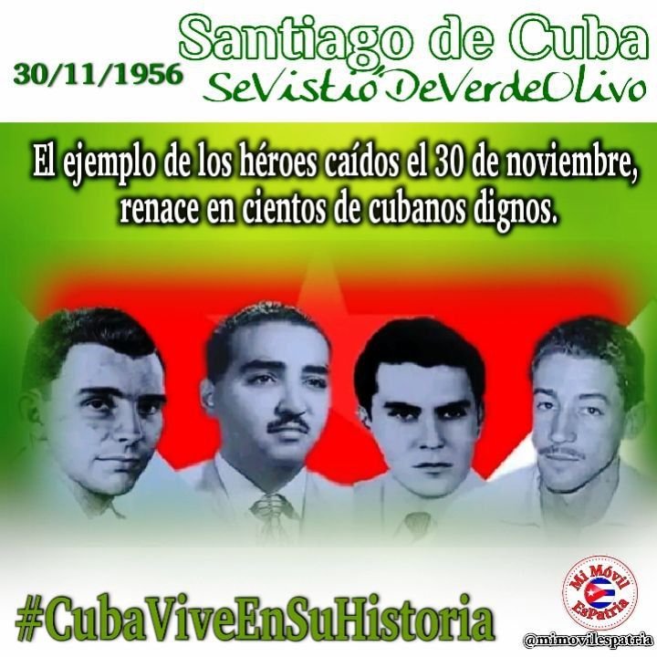 mambisa25's tweet photo. #SantiagodeCuba  Aquel 30-11-1956 se escribió una página de heroísmo en la historia de #Cuba. Ese día los jóvenes protagonistas de la acción, organizados y dirigidos por Frank País, vistieron por primera vez el uniforme verde olivo y el brazalete rojo y negro. https://t.co/DP7t8dalob