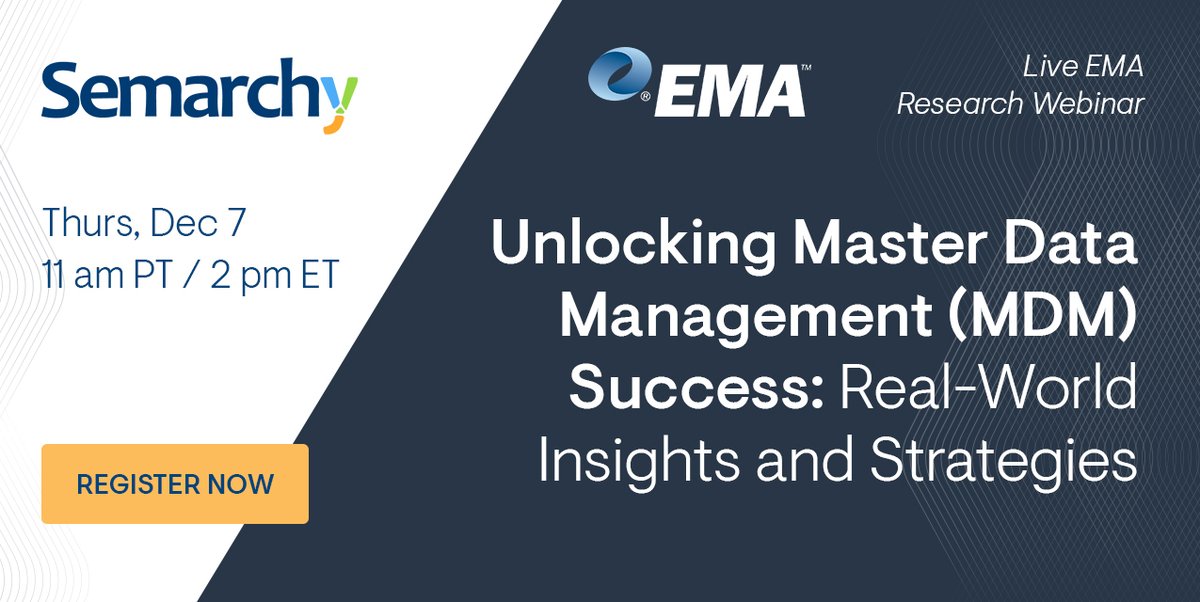 ema_research's tweet image. Join @ema_research and @Semarchy on December 7 to discover the key challenges that often arise after #MasterDataManagement implementations and learn strategies to overcome them. info.enterprisemanagement.com/unlocking-mast…