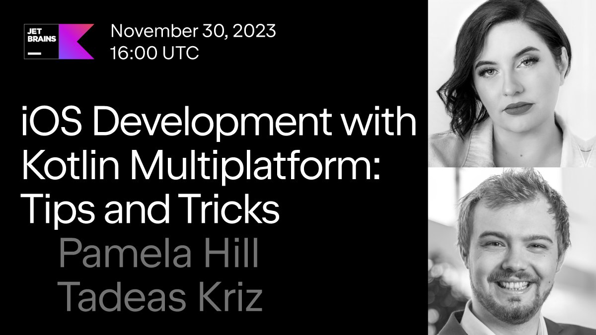 Boost your iOS development with KMP in our webinar today!
Join <a href="/pamelaahill/">Pamela Hill pamelaahill@androiddev.social</a> and <a href="/TadeasKriz/">Tadeas Kriz | 🍵🍰</a> to learn about Kotlin/Swift interop, tools for writing better KMP iOS APIs, approaches to project configurations, and how to gain support from your iOS colleagues!
kotl.in/kmp-webinars