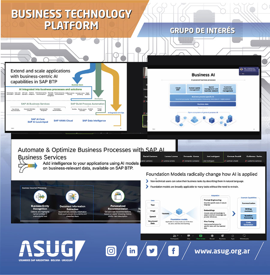 El 24 de Noviembre tuvimos la reunión de Business Technology Platform, liderada por María Lorena Ceballos, Fernando Gonzalez, Daniel Canteros, Flavio Corradini y Joel Rodriguez donde se pudieron ver y analizar distintos temas.

¡GRACIAS POR TU PARTICIPACIÓN!