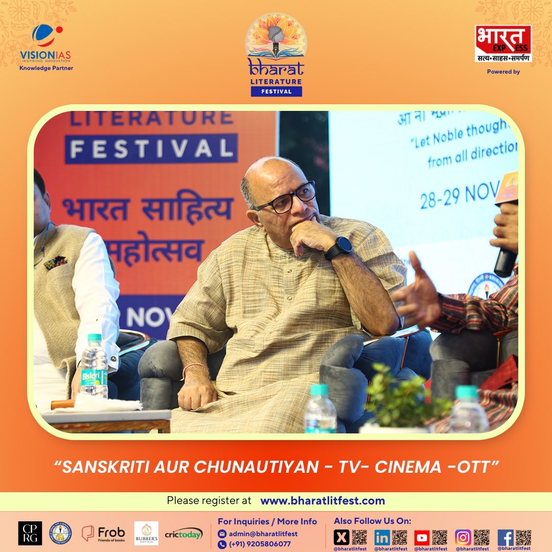 “Sanskriti Aur Chunautiyan - TV - Cinema - OTT” by Dr. Sachchidanand Joshi ji, Sh. Sundeep Butoria ji and Dr. Chandraprakash Dwivedi ji, moderated by senior journalist Sh. Anant Vijay ji. @Sachchida_Joshi @ignca_delhi @sundeepbhutoria @anantvijay #bharatlitfest
