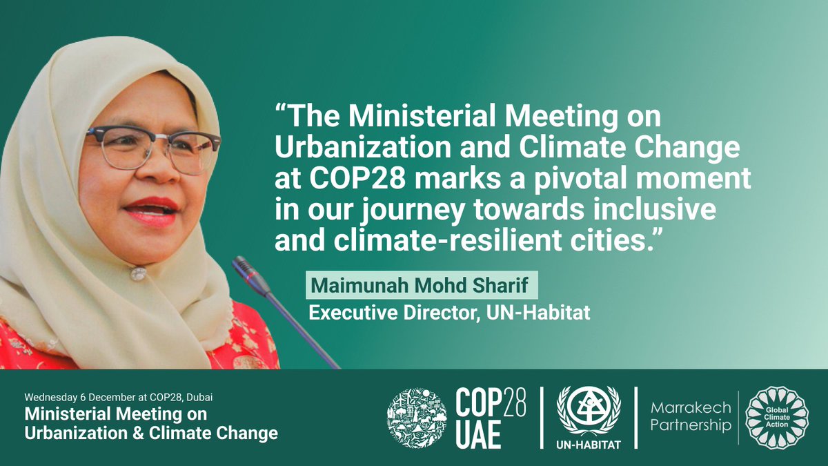 #COP28 starts today! 

UN-Habitat will be at the forefront, highlighting the crucial connection between #Urbanization and #ClimateChange. 

Learn about UN-Habitat's efforts towards combating Climate change from ED <a href="/maimunahsharif/">Maimunah Mohd Sharif</a>.

➡️ loom.ly/kIpbkmc 

#SDG11