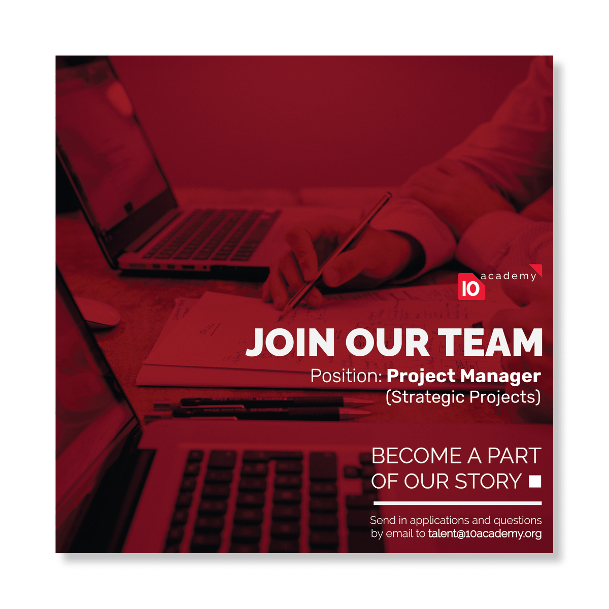 We are looking for a passionate and highly organized Project Manager (Strategic Projects) to join 10 Academy! If you're driven to build Africa's AI workforce and have excellent project management skills, this is the opportunity for you. Apply now and be part of our impactful