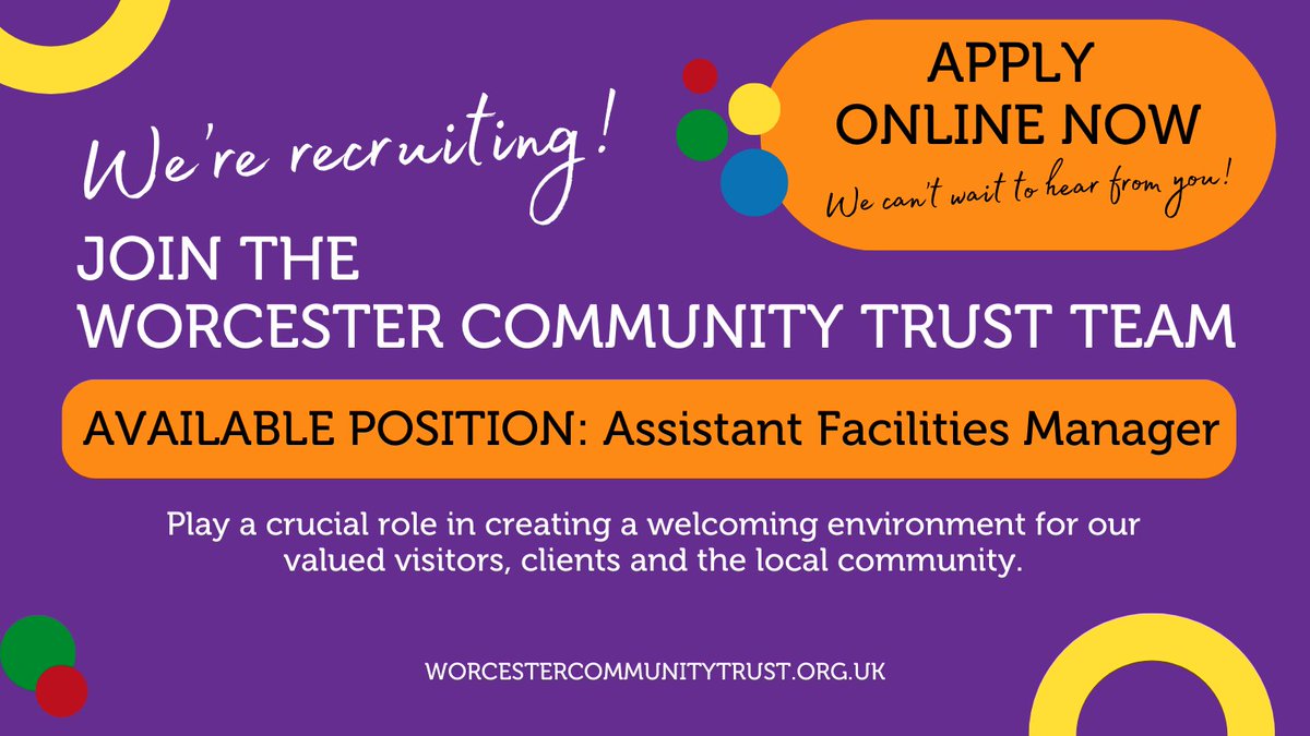 Join the WCT Team! Apply online now worcestercommunitytrust.org.uk/recruitment/