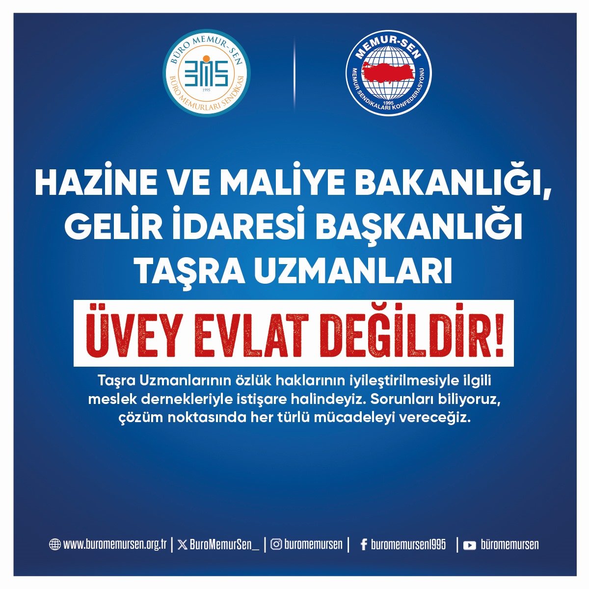 BuroMemurSen_'s tweet photo. Hazine Ve Maliye Bakanlığı, Gelir İdaresi Başkanlığı Taşra Uzmanları üvey evlat değildir!

Taşra Uzmanlarının özlük haklarının iyileştirilmesiyle ilgili meslek dernekleriyle istişare halindeyiz. Sorunları biliyoruz, çözüm noktasında her türlü mücadeleyi vereceğiz. https://t.co/0zrpamWk8H