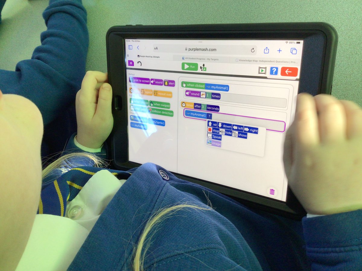 In computing we have stared our coding unit. We have added a background and some characters. We then made our characters make a sound, move and speak!  <a href="/whistonwillis1/">Whiston Willis Primary Academy</a> #WWPACOMPUTING