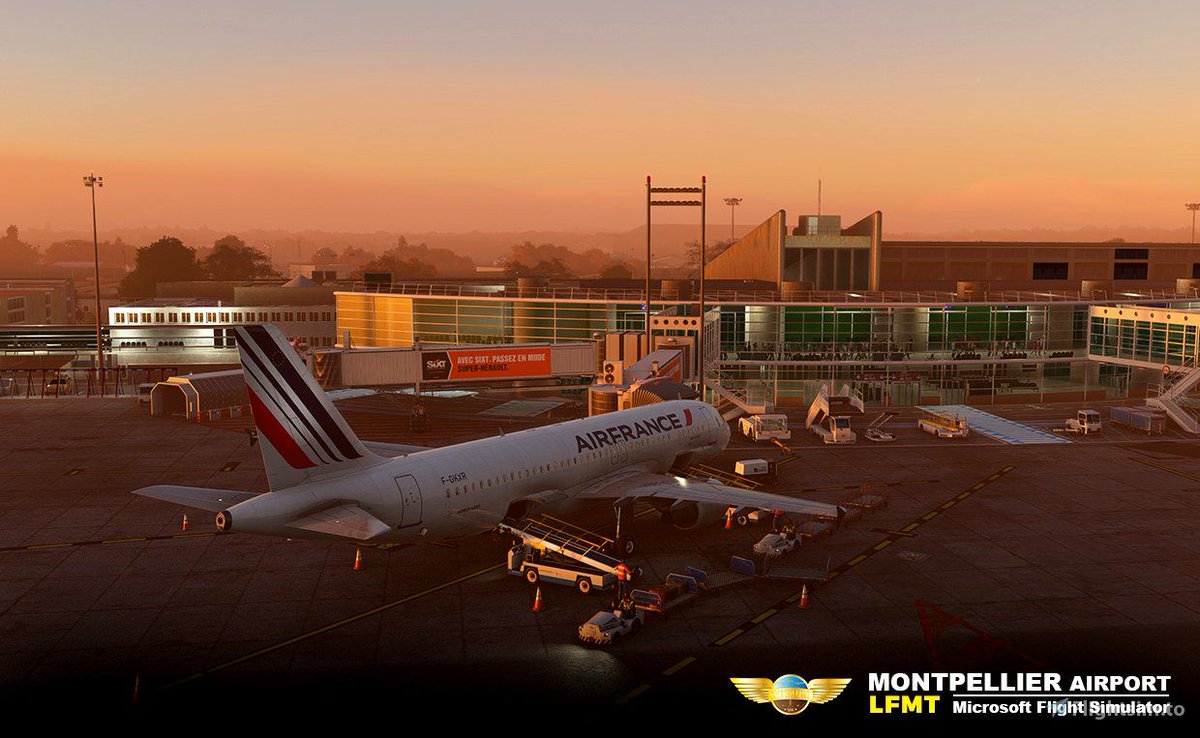 flightsim_to's tweet photo. "🛫 Big update for LFMT Montpellier by #PilotExperienceSim! Featuring custom jetways, updated terminal textures, new vehicle models, and much more. Dive into a more realistic and detailed airport experience! https://t.co/yRKwU88sjL 🏢✨ #MSFS https://t.co/xU9hYla5gm