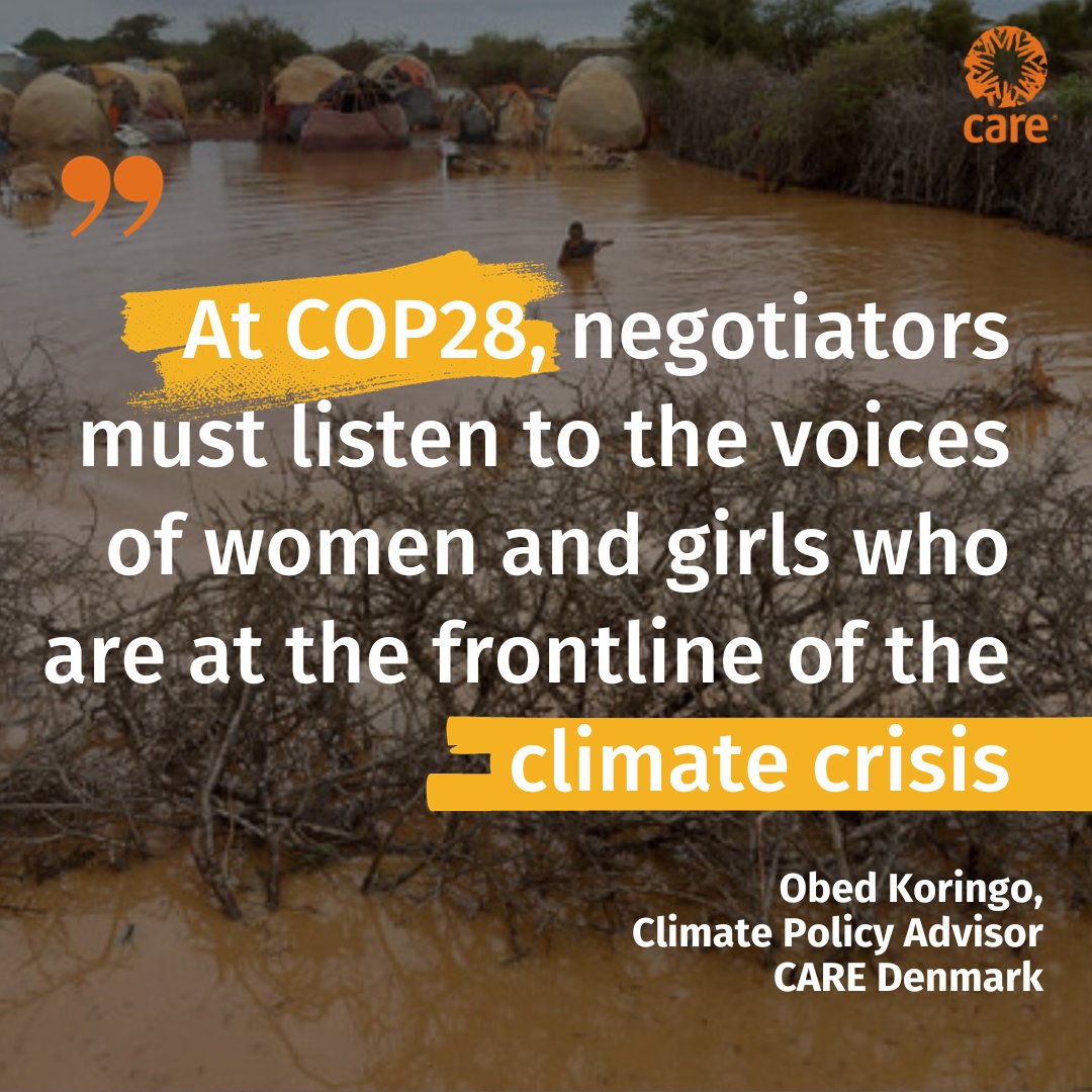 Communities that contribute the least to #ClimateChange are affected the most. We call on COP28 attendees to turn promises into action.
🫱🏿‍🫲🏾Prioritize the Loss and Damage Fund.
🪙Deliver on climate finance.
👩🏿Empower women in climate solutions.
Read more: careclimatechange.org/cop28-is-time-…