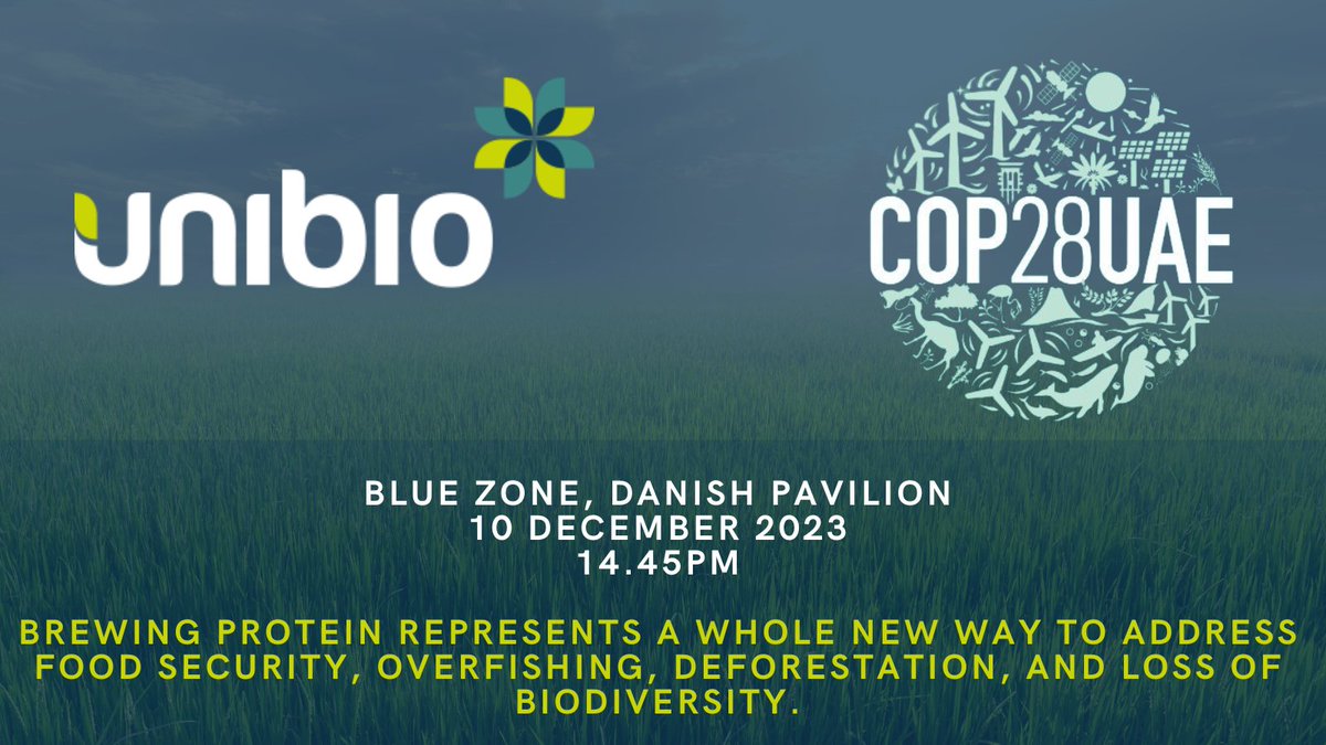 📢Don't forget to join us at #COP28 📢

#Unibio CEO, David Henstrom, will be hosting a panel discussion alongside other industry leaders who are taking on food insecurity. 

unibio.dk/unibio-partici…