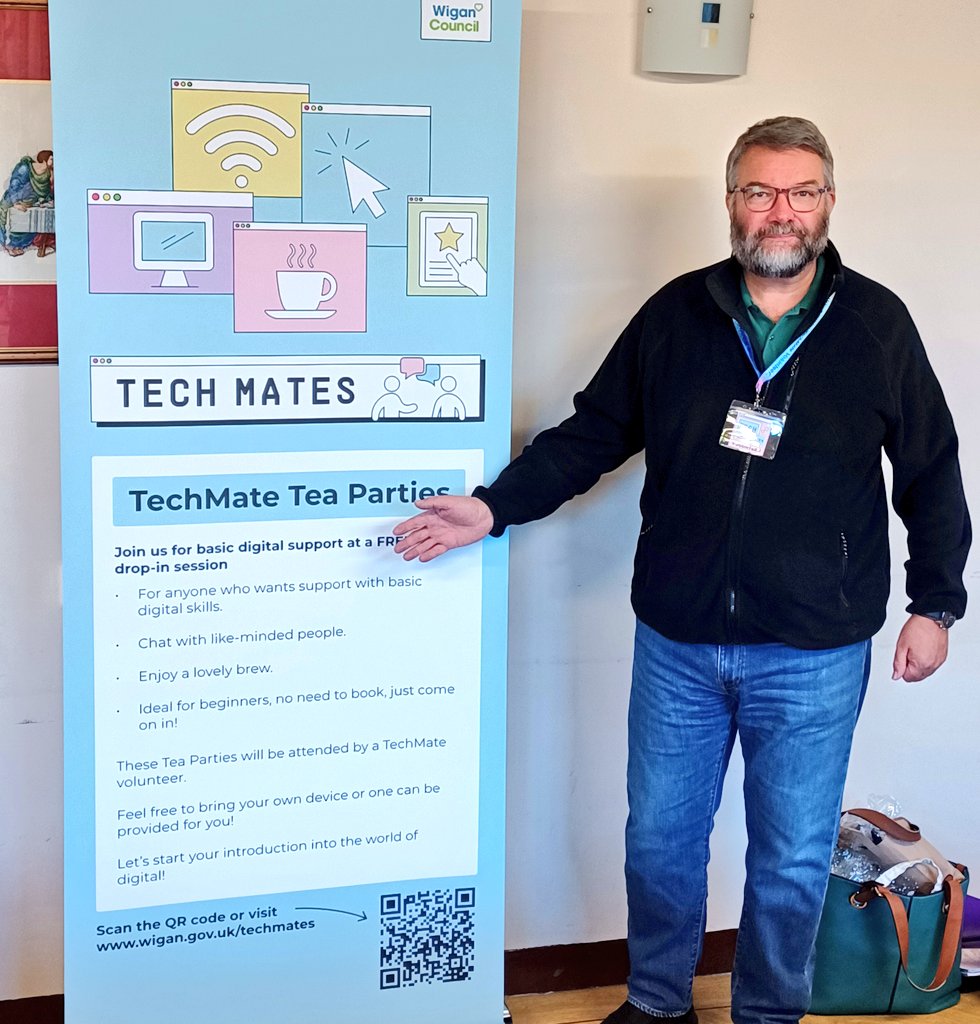DigitalWigan's tweet photo. We had a brilliant morning at Atherton Central Methodist Church for our TechMate Tea Party!
Loads of digital skill support and advice given by our TechMate Volunteer lead here, Allan. He is a credit to himself and amazing in the support he provides!
#DigitalWigan #TechMates https://t.co/RxiP6sFFaT